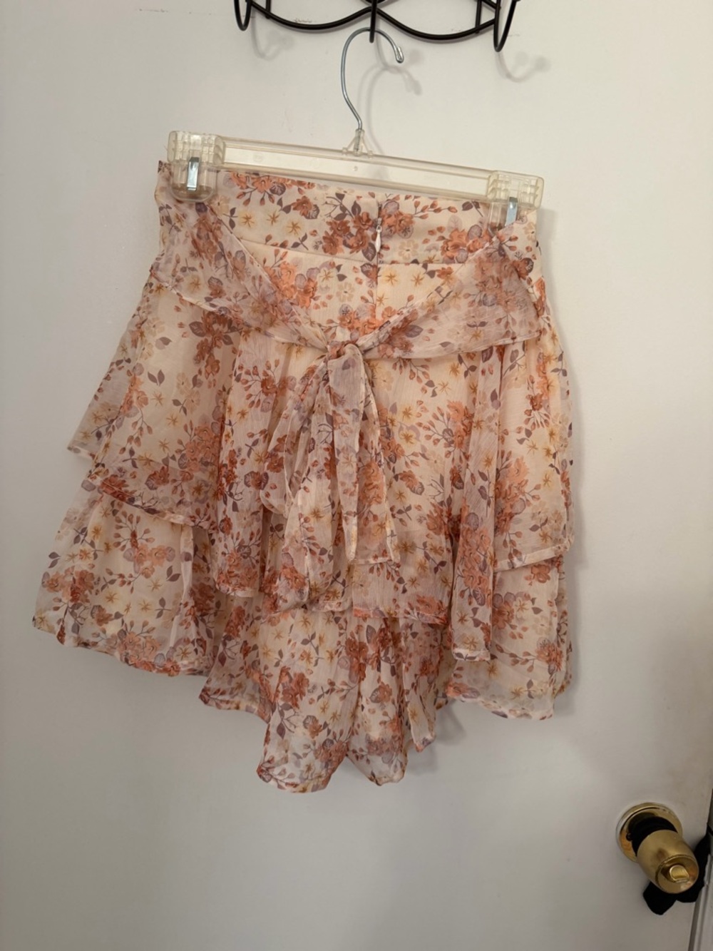 Tiered Floral Chiffon Skort in Cream and Brown - Picture 3 of 7